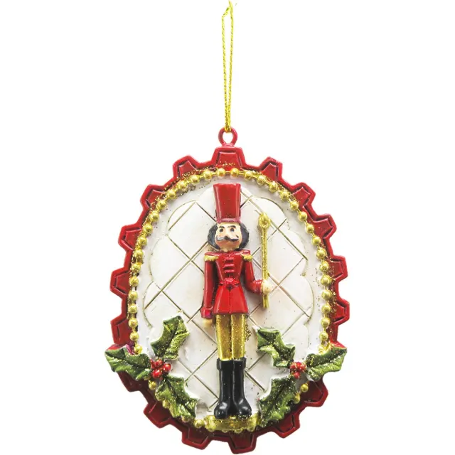 Clayre & Eef Kersthanger Notenkraker 8 cm Rood Wit Kunststof Kerstbal