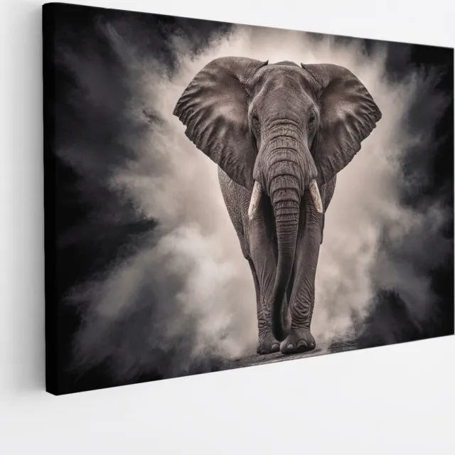 Saammp Canvas Schilderij - Olifant - Abstract - Afrika - Dieren - 150x100 - Foto op canvas - Wanddecoratie - muurdecoratie Woonkamer - Slaapkamer decoratie - Canvas Print Multicolor