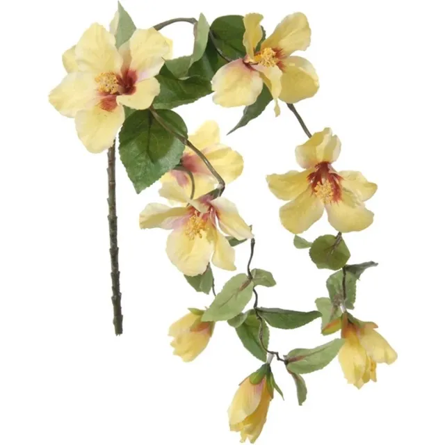 Louis Maes Hibiscus kunstbloemen - geel - hangende tak - 165 cm - zomer decoratie - levensecht - pvc kunststof