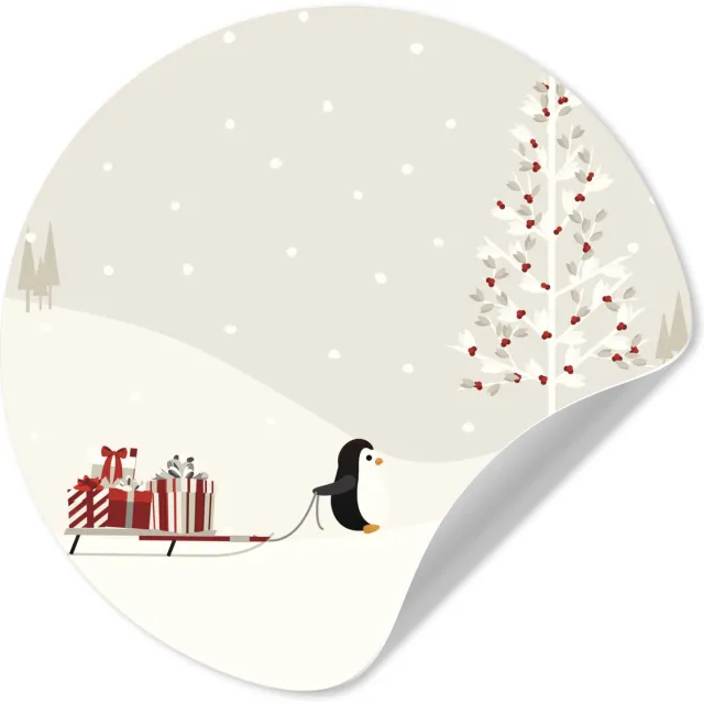 WallCircle Behangcirkel 30x30 cm - Muurstickers Illustratie van een pinguïn die een slee met cadeautjes trekt - Muurcirkel woonkamer - Wandcirkel slaapkamer - Kamer decoratie zelfklevend - Muurdecoratie accessoires multicolor