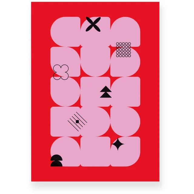 Yisual Poster 30x40 cm - Geometrische Vormen - Abstracte Symbolen - Roze - Rood - Minimalistisch - Grafisch - Muurdecoratie - Wanddecoratie