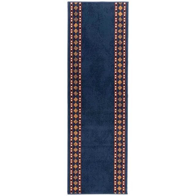 vidaXL Lopers - Tapijt - FLORNES - Geweven - Blauw - Diamanten - 67 - x - 450 - cm - PP