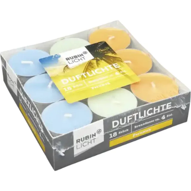 Rubin Licht Geurtheelichtjes Reislust - 18 stuks | Geurkaarsjes met Frisse Geur - Theelichtjes met Geur Blauw