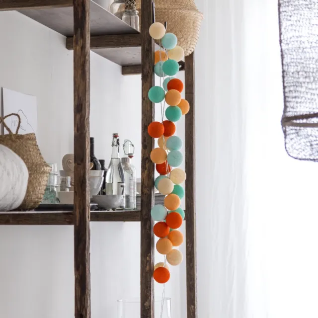 Cotton Ball Lights LED lichtslinger voor binnen - Handgemaakt en Fairtrade - 50 lampjes - Sunset