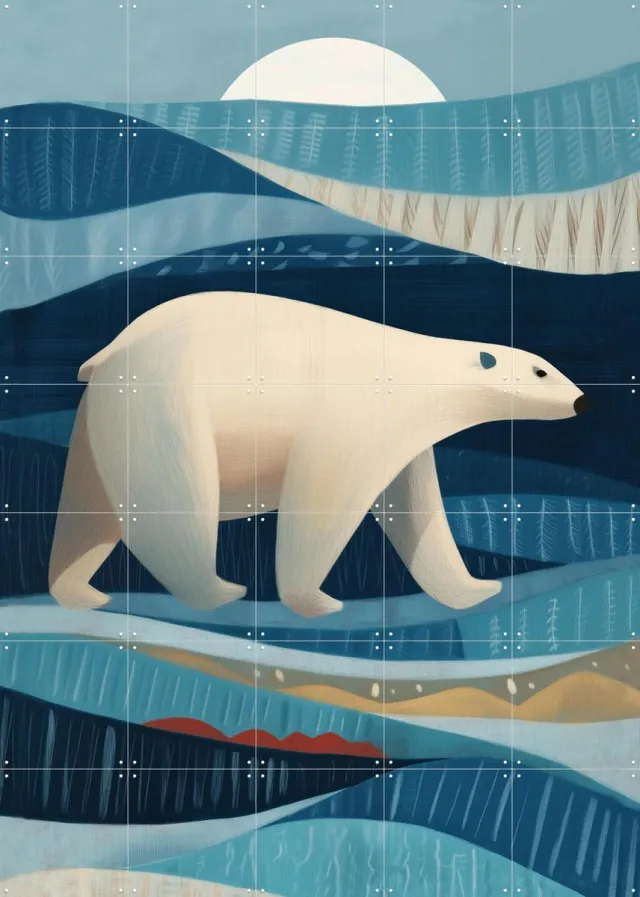 IXXI Polar Bear in the Blue Arctic, Branka Kodžoman - 100 x 140 cm - Grote wanddecoratie en posters - Digitale Kunst, Speels, Illustraties Blauw