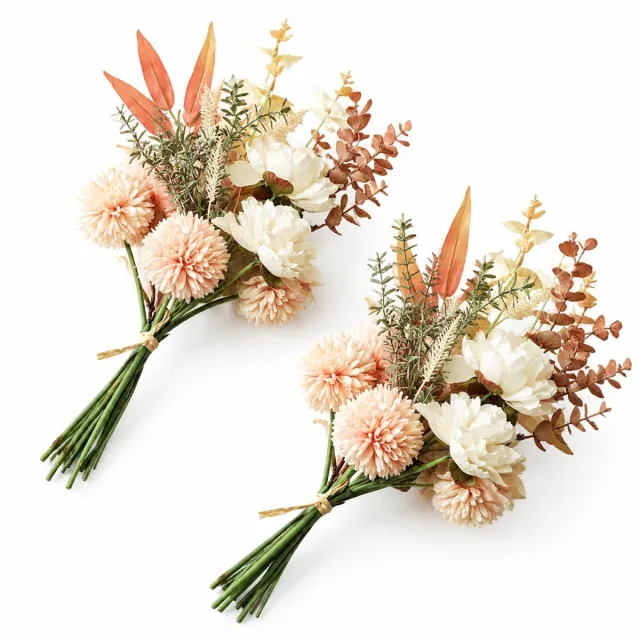 VHV Kunstbloemen - 2 stuks - Kunstplanten - Kunstmatige paardenbloemen - Perzikbloemarrangement - Decoratie voor thuis - Valentijn cadeau - thuis Multi