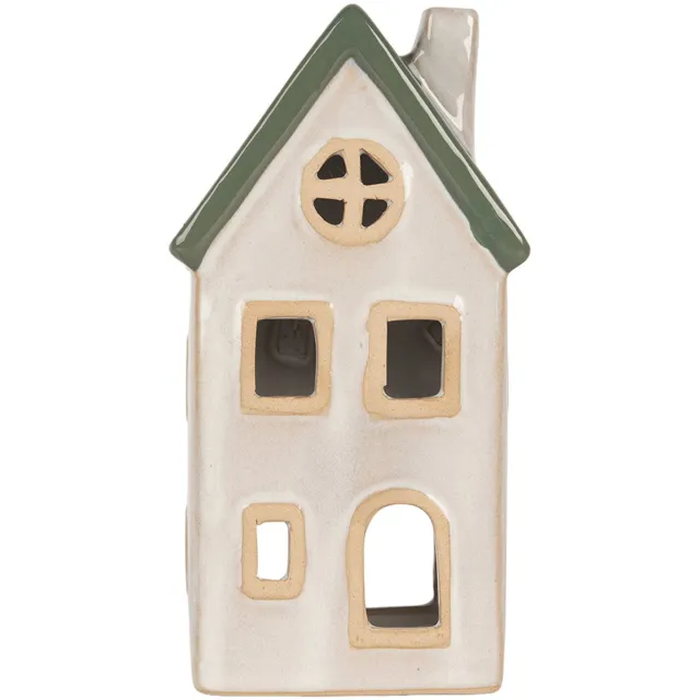 Clayre & Eef Waxinelichthouder Huis 9x8x18 cm Beige Keramiek