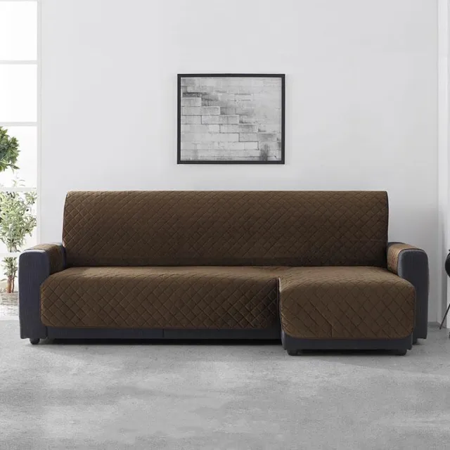 Belmarti Velvet Quilt Chaise Longue Rechts - Bankbeschermer - 280cm breed - Bruin - Soft Touch - Anti-slip onderkant