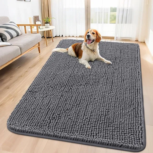 Oemmn Hondendeurmat Voor Modderpoten 70x140Cm - Absorbeert Vocht En Vuil - Absorberende, Antislip, Wasbare Deurmat - Snel Drogende Chenille Moddermat - Entree, Binnen, Entree, Vloerbedekking Voor Binnen - Grijs