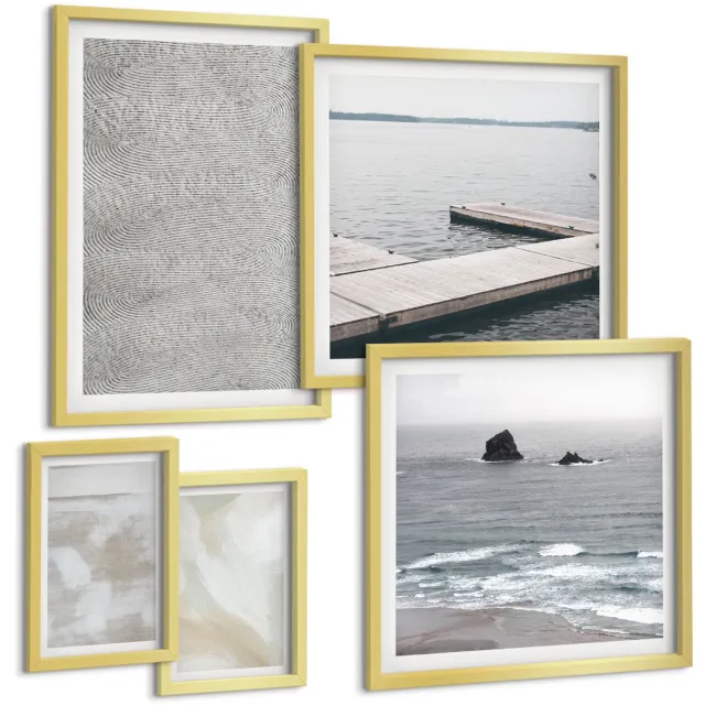 TULUP 5-Delige Schilderij Set - Abstractie in design Moderne schilderkunst Texturen - 50 x 50 cm, 20 x 30 cm en 40 x 60 cm - Wanddecoratie - Woonkamer Decoratie - Decoratieve Schilderijen Gouden lijst