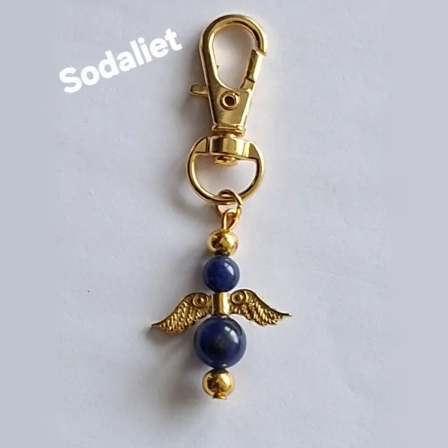 mineraalsteen Sleutelhanger "Sodaliet" goudkleurig blauw