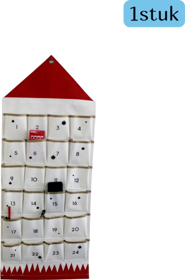 SWGOTA 1 stuk - Opbergtas om op te hangen - Organizer met 24 vakken - Ruimtebesparend - Adventskalender - Voor montage aan deur of muur - 50 x 121 cm - Rood-witte kleurstelling
