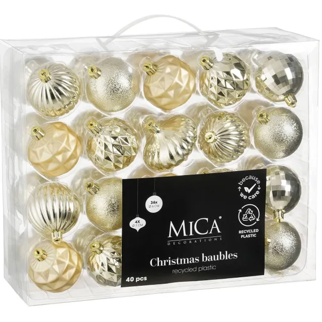 Mica Decorations Kerstballen onbreekbaar champagne - 40 stuks (ø6cm)