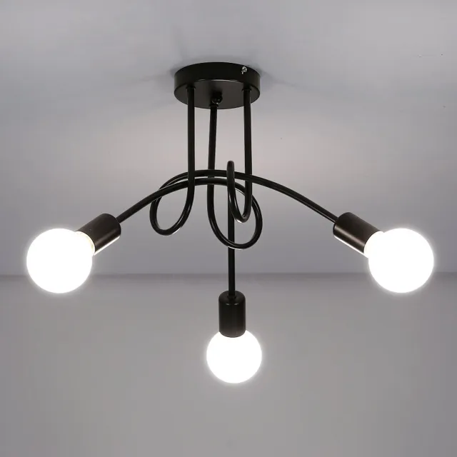 Riserva Industriële Plafondlamp - 3x E27 - Zwart Metalen Plafondlamp - Vintage Design - Max. 60W per Lichtpunt - voor Woonkamer, Keuken en Slaapkamer