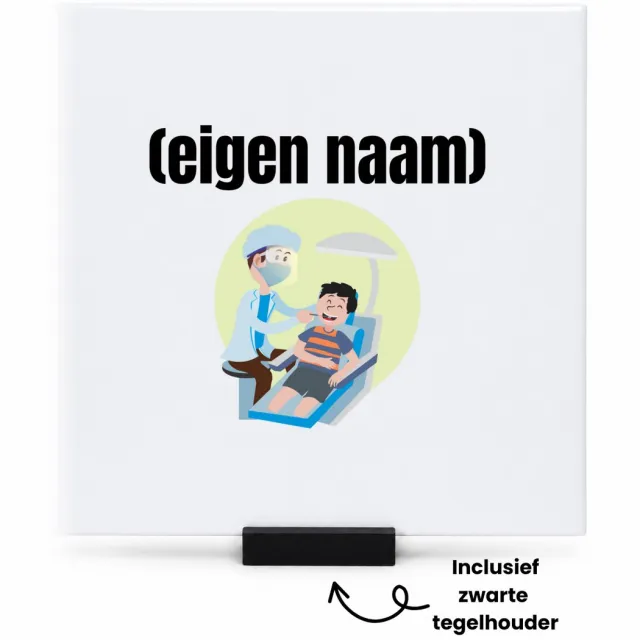 Hacebo tandarts met eigen naam tegeltje met tegelhouder - Tandarts - mondhygiënisten/tandartsen - tegeltjes met tekst - iemand die tandarts is of mondhygiënist - verjaardag - cadeau - kado - geschenk - spreuktegels - 15x15 CM Wit