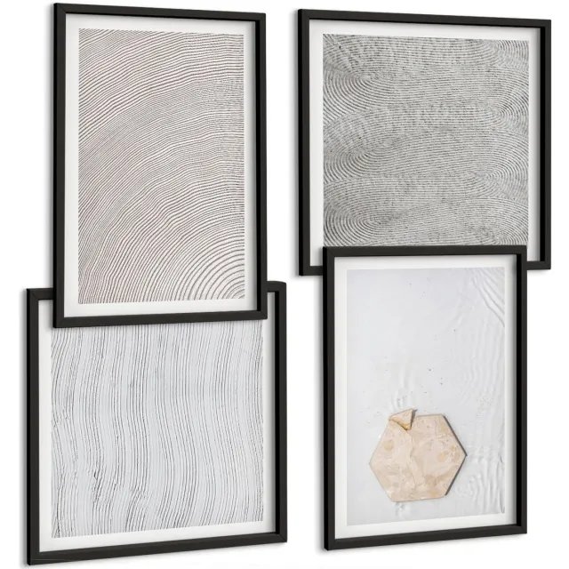 Coloray 4-Delige Schilderij Set - Lichte Texturen Op Zand In Boho-Stijl, Subtiel - 40 x 40 cm En 40 x 60 cm - Wanddecoratie - Moderne Interieurdecoratie - Interieur Decoratie Zwarte lijst