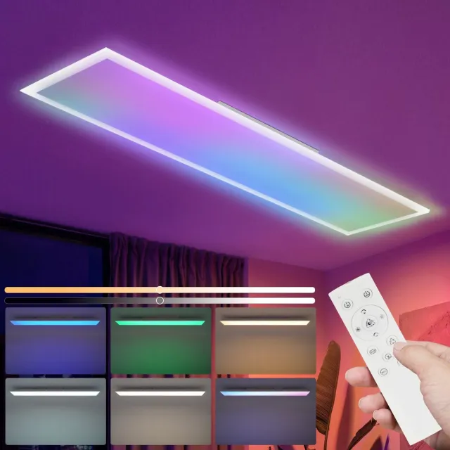NETTLIFE Plafondlamp LED - RGB - Dimbaar - LED-paneel - 100cm Lange Plafondverlichting - met Afstandsbediening - voor Woonkamer | Slaapkamer | Keuken | Gang - 24W Wit