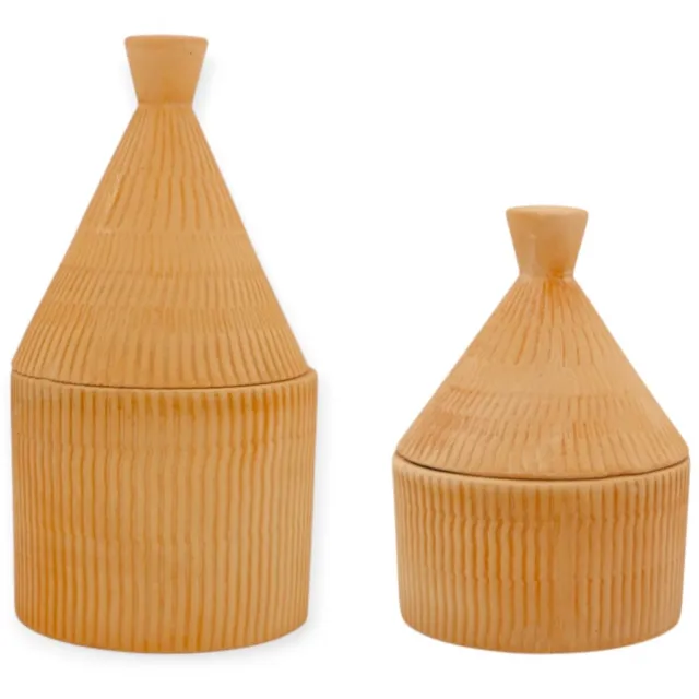 Home Society Kaars - Set van 2 - Terracotta - Kaars in Pot met Deksel - 13,5 cm & 18 cm - Herbruikbaar