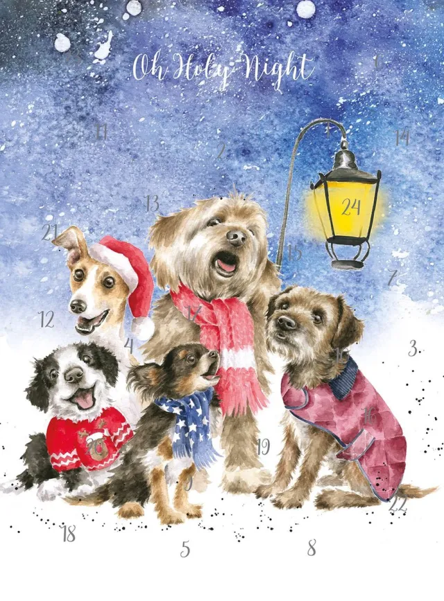 Wrendale Designs Adventskalender Kaart A4 Wrendale - O Holy Night Dog Advent Calendar Multicolor