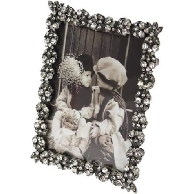 Meander Fotolijst rechthoekig tin met strass - foto 6 x 8,9 cm. Zilver