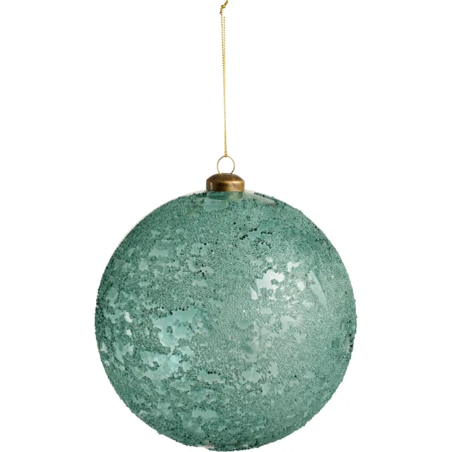 J-Line kerstbal Klaar - glas - antiek azuur - extra large - 6 stuks Blauw