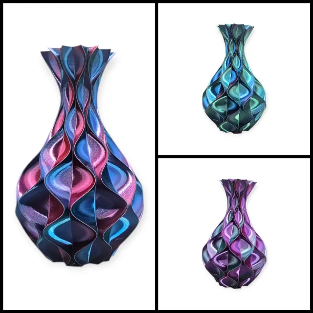 Layerzz Vaas Wave Elegance - 3-D print - voor droogbloemen en zijdebloemen - modern - kleurrijk - Aurora(LIMITED EDITION) Groen blauw paars