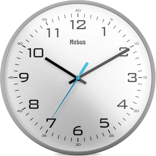 Mebus moderne quartz wandklok klassiek design stoere grote cijfers 30cm diameter / Kleur: Grijs / Model: 16249