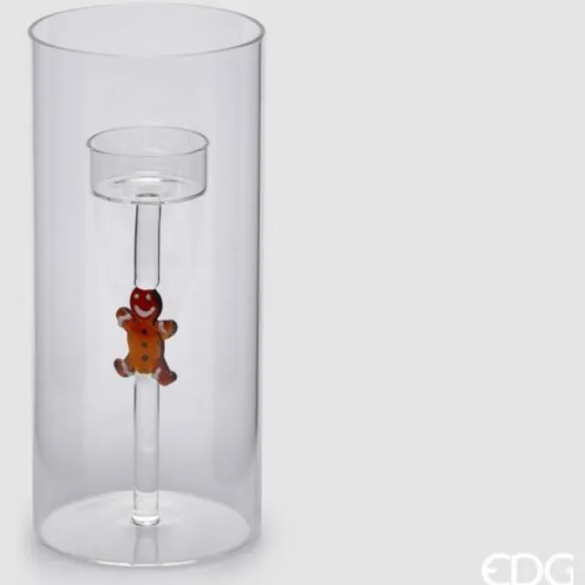 EDG - Enzo De Gasperi EDG Enzo de Gasperi Glazen kaarsenhouder met gemberkoekje H20 D9 / BRUIN bruin wit