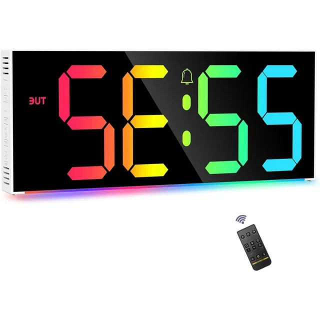 Cosensi Wandklok 12 inch met RGB Kleurenwekker en Afstandsbediening - Stil, Heldere Display, Kalender, Nachtstand - Woonkamer, Fitnessruimte | Digitaal, Modern, Groot formaat
