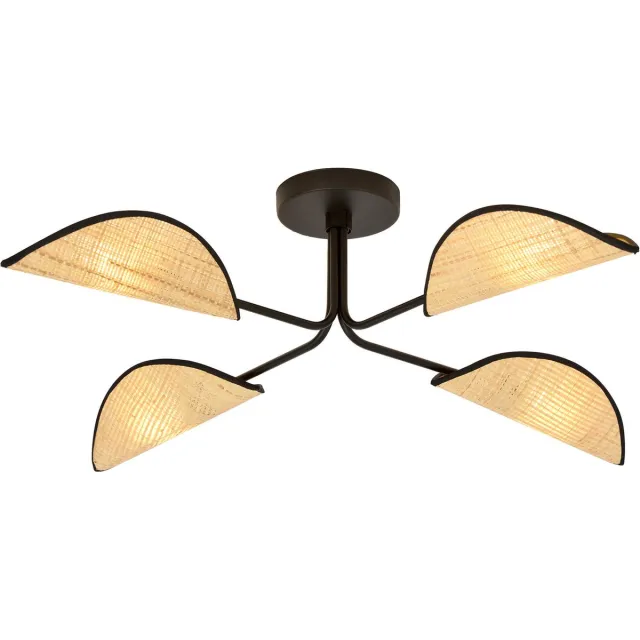 Emibig Thisted prachtige plafondlamp zwart met licht houtkleur textiel bladeren 4x E14 - Perfect voor een sfeervolle inrichting
