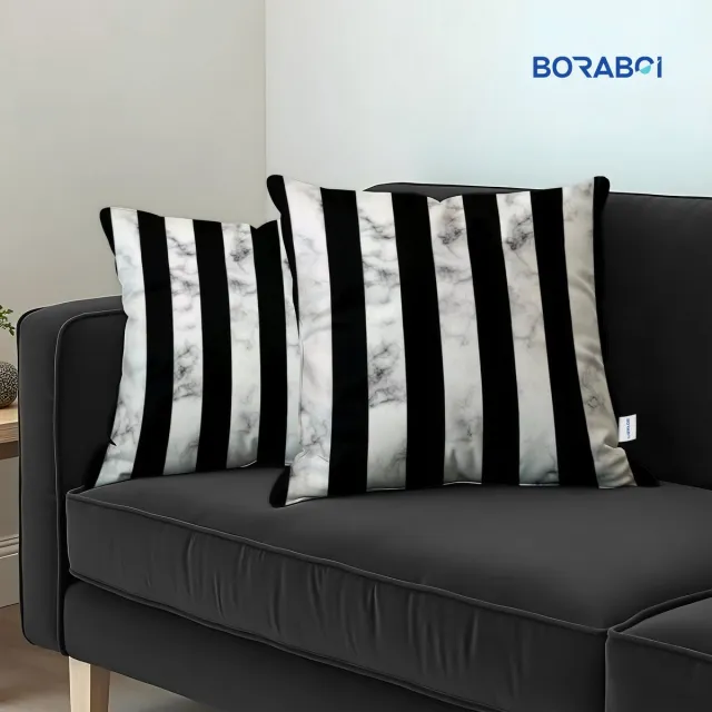 Boraboi Luxe Decoratieve Kussenhoezen set van 2 , Zachte Suède Touch 45x45cm -(Zwart,Wit)