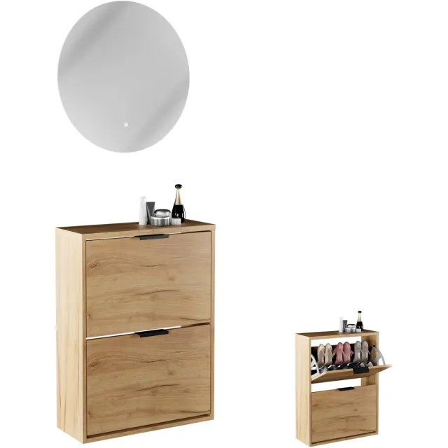 Planetmöbel STIVIO 60 cm 2 Kleppen Goud Eiken LED Spiegel NOVA