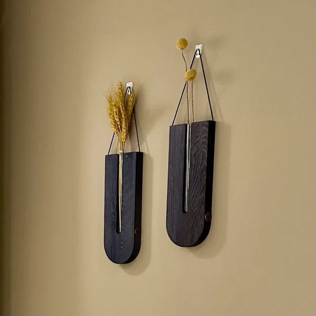Wandyard Handgemaakte Muurvaasjes - Charcoal (Set van 2) Gratis Zelfklevende Ophanghaakjes - Stekstation - stekjes - droogbloemen - Vaasjes