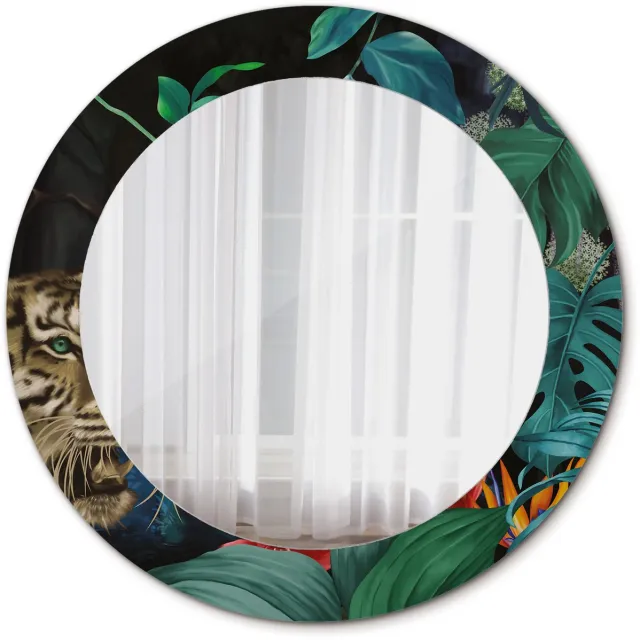 TULUP Spiegel - Ronde vorm Spiegel - op gehard Glas - Vintage jungle - Diameter: 60 cm - Spiegel met patroon - Slaapkamerspiegel - Badkamerspiegel - Gang - Kleedkamer - Groene - Scandinavisch Design - Make-up Spiegel - Top Kwaliteit Groen Vintage jungle