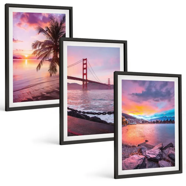 TULUP 4-Delige Schilderij Set - Zonsondergangen boven de brug en het waterlandschap - 40 x 60 cm - Muurdecoratie - Wanddecoratie - Hal - Interieur Decoratie Zwarte lijst
