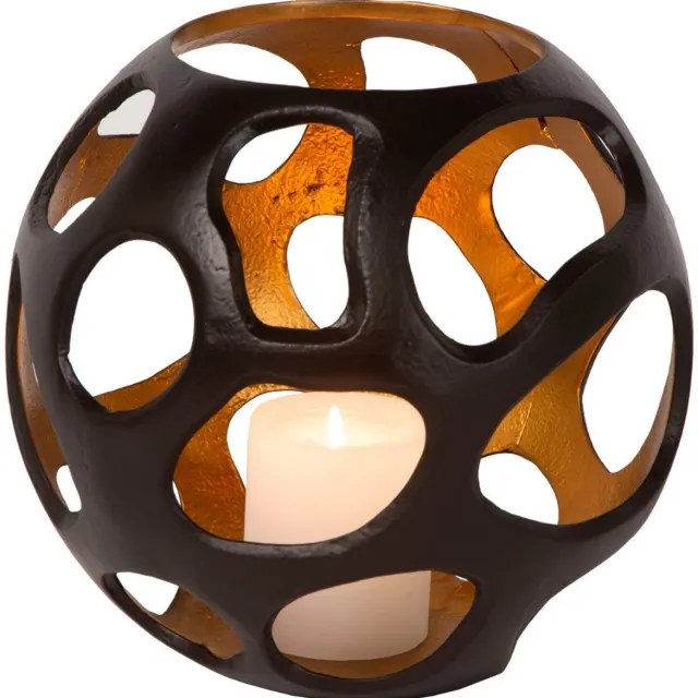 Atmooz Kaarshouder Donna - Zwart met Gouden Binnenkant - Ø 25 cm - Voor Stompkaars - Moderne Eyecatcher zwart - goud binnenin