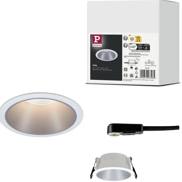 Paulmann Inbouwlamp Cole rond 88 mm GU10 max. 10W 230V dimbaar Wit, Zilver