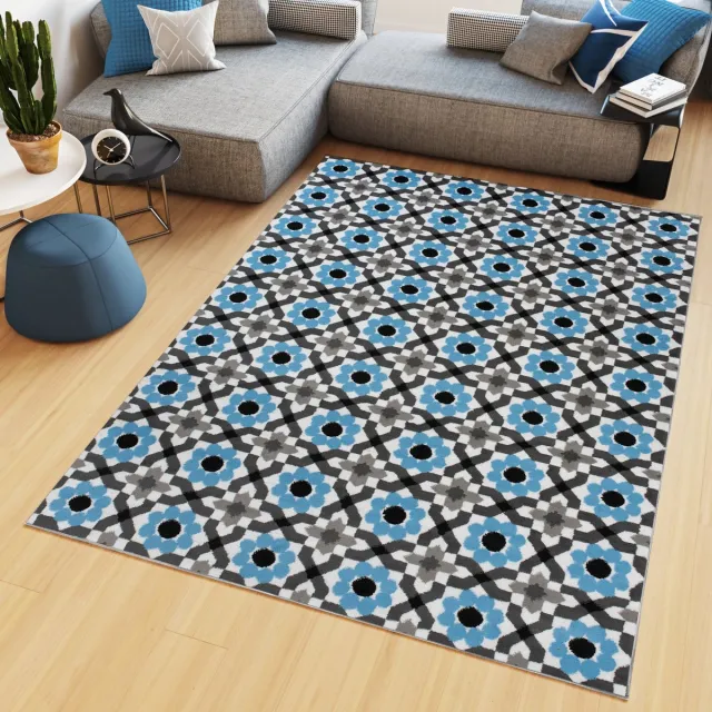 Tapiso Maya Vloerkleed Grijs Blauw Gebloemd Tapijten Maat- 160x220 Blauw Grijs 2