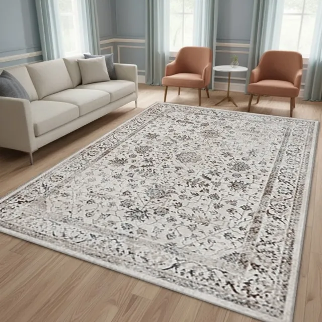 TapisTrend Designer tapijt Crème 200x290 cm Vintage oosters met bloemenmedaillon en klassieke rand voor de woon- en eetkamer Beige