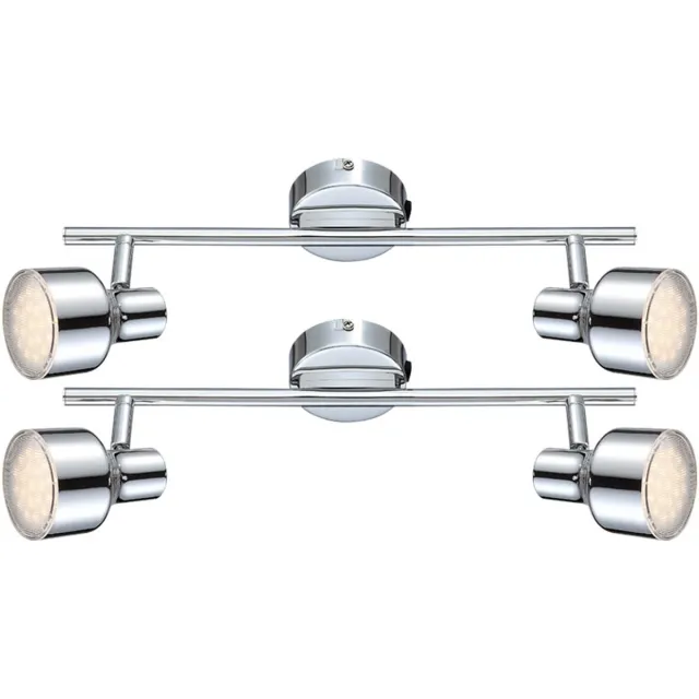 Globo Plafondlamp Spotlamp Woonkamerlamp Ganglamp, beweegbare spots, helder chroom, 2x LED 4W 250Lm warm wit, LxBxH 38x8x16cm, set van 2 zilver