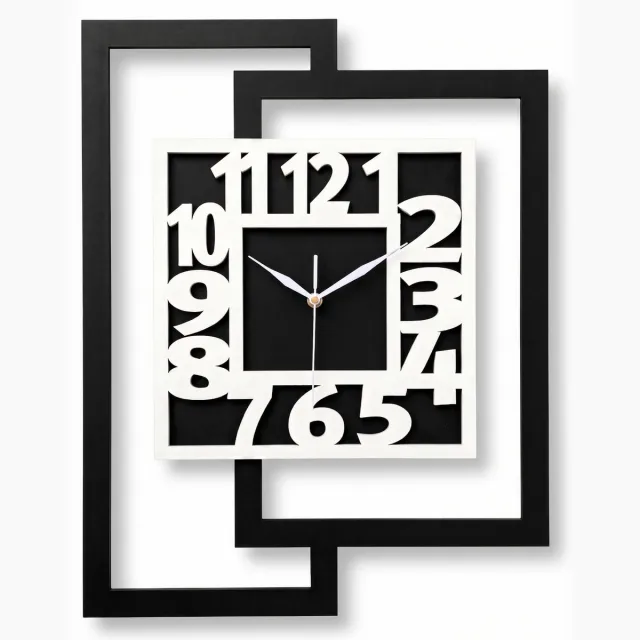 Ornament Handgemaakte Grote Houten Wandklok – Modern Minimalistisch Design, Rechthoekig Verticaal, Leesbare cijfers, Geruisloos, Zonder Tikkend Geluid – Voor Woonkamer, Slaapkamer, Keuken – Unieke Wanddecoratie, Industrieel Design & Stil Uurwerk: zwart - wit zwart-wit