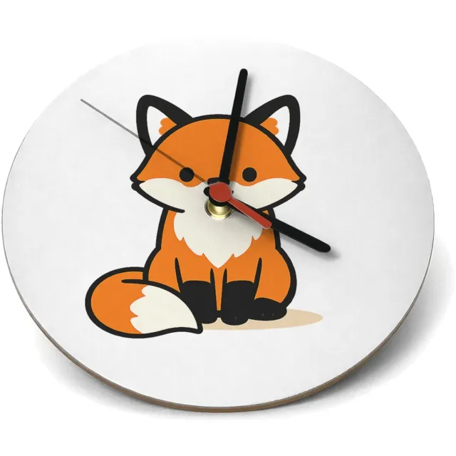 Mr Cadeautjes Klok rond Ø 19 - design Minimalistische vossenillustratie met rustige centrale plaat | cadeau Wit