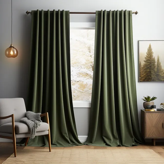 MUPOO verduisterende fluwelen gordijnen set van 2, 132 x 244 cm per paneel, donkergroen polyester met grijze voering, 260 g/m² thermisch isolerend met 8 cm drie-in-één kop voor gordijnroede, achterlussen of haken