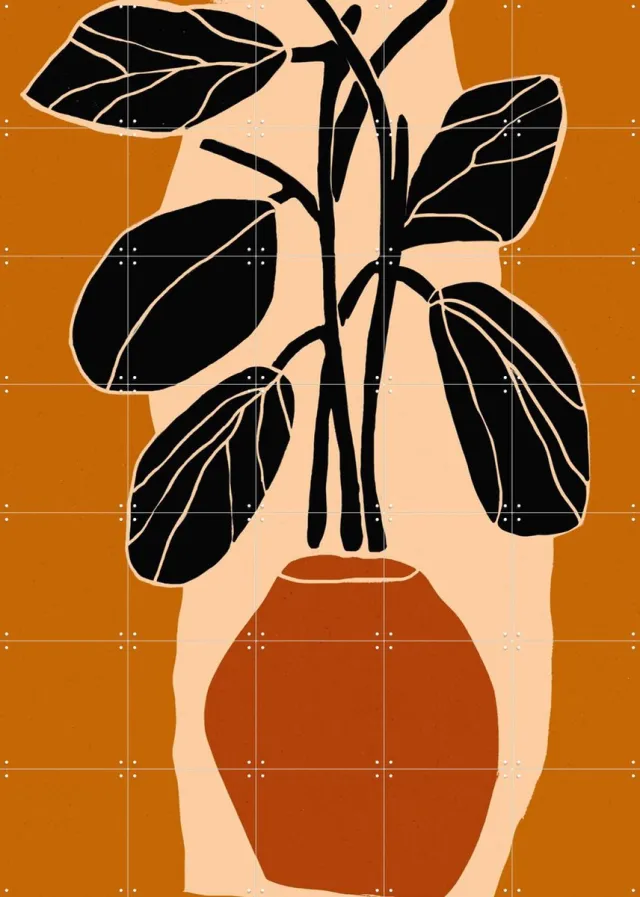 IXXI Bold Leaf Silhouette, Treechild & Various - 100 x 140 cm - Grote wanddecoratie en posters - Modern, Illustraties, Minimalisme, Grafisch Ontwerp Oranje / Zwart / Bruin