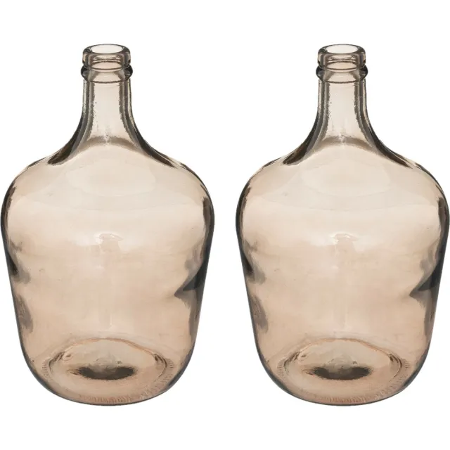 Atmosphera bloemenvaas Bologna - 2x - Olijfolie Fles model - transparant - Smoke lichtgrijs glas - 30 x 18 cm