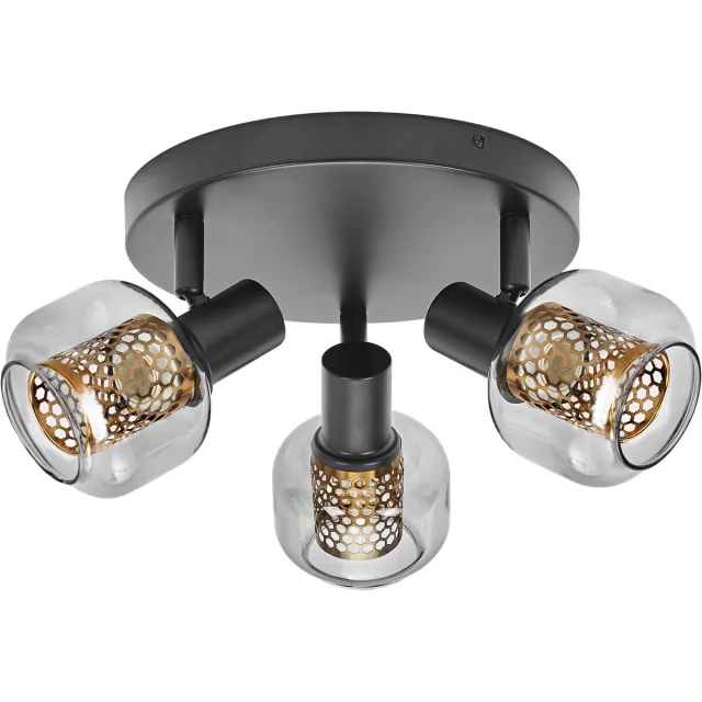 Osram Decor Spot Firefly lamp zwart in industriële stijl, 3 x 2,8 W, 750 lm, 2700 K, metalen en glazen behuizing, E14 fitting, eenvoudige installatie, dimbare lamp inbegrepen