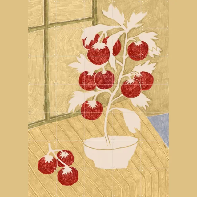 IXXI Tomatoes, Anouk van Cleef - 100 x 140 cm - Grote wanddecoratie en posters - Speels, Illustraties, Kleurrijk, Keuken, Woonkamer, Eetkamer, Eten & Rood