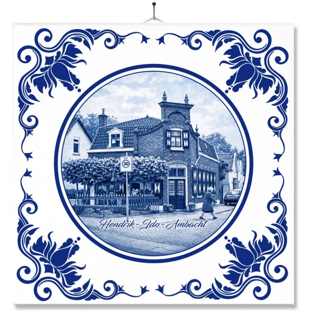 MC Living Tegel Met Opdruk | Hendrik-Ido-Ambacht | Delft Blauw | Cadeau | Inclusief Geschenkdoos | Standaard | Ophangsysteem Ontwerp 2