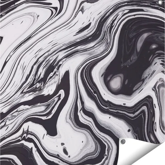 Gards Tuinposter Abstracte Kunst - Zwart met Wit - 70x70 cm - Tuindoek - Tuindecoratie - Wanddecoratie buiten - Tuinschilderij Multikleur