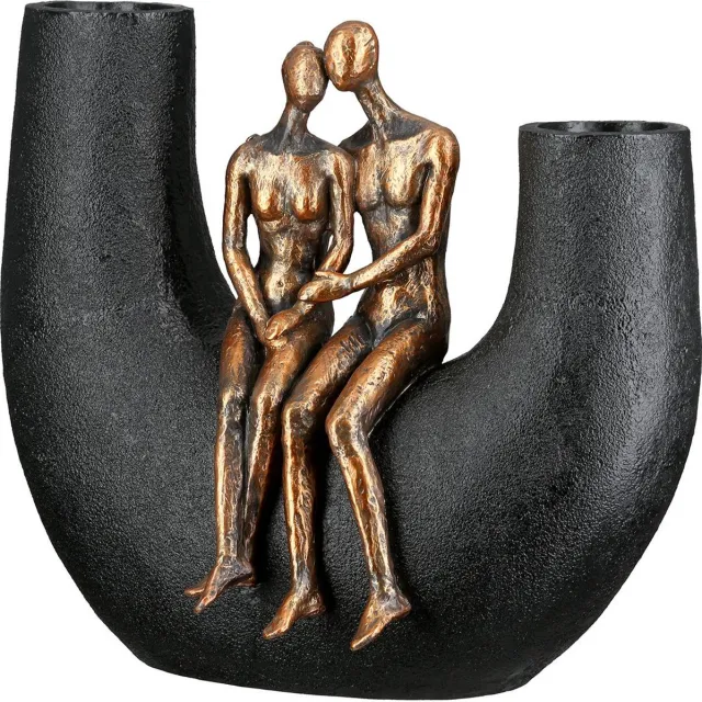 Rawa Geschenken Elegante Zwarte Vaas met Sculptuur - Jij en Ik Dubbele opening 13x23x21 cm polyresin Zwart brons